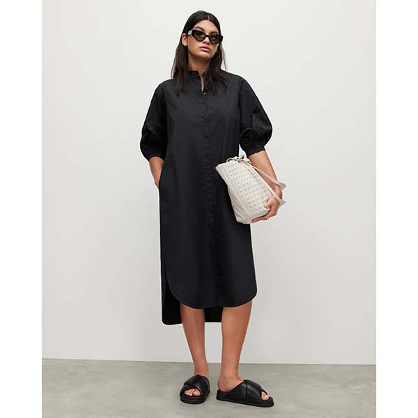 Allsaints Australia Womens Trina Midi Shirt Dress Black AU07-503